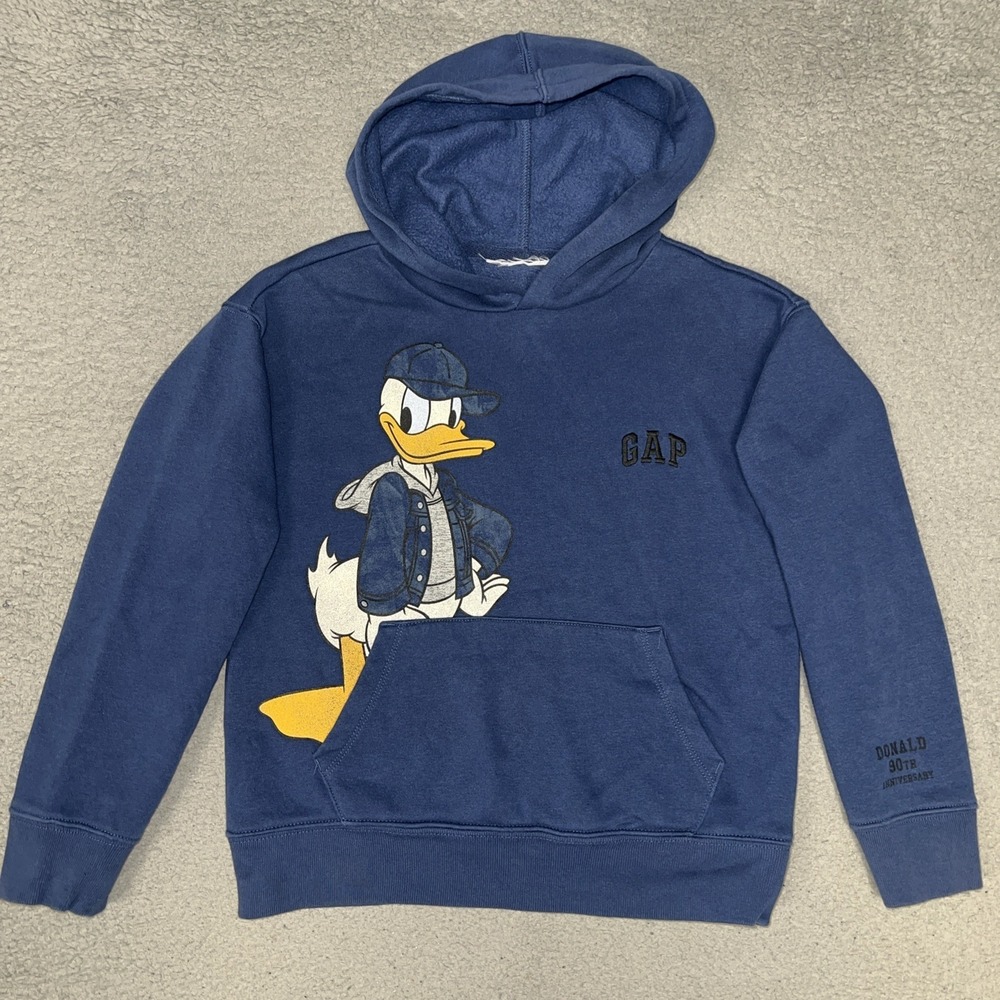 Gap x Disney Donald Duck 90th Anniv Hoodie Youth Sz M (8) Blue Fleece Pullover